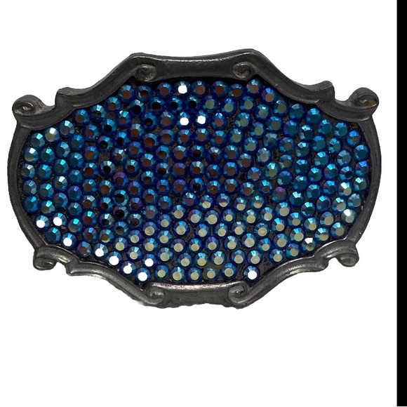 Vintage women’s Blue faceted Rhinestone Belt Buckle Made In USA 90s gray ornate - Picture 10 of 10
